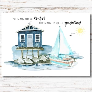 Karte Rente Segeln DINA6 Ruhestand Rente Rentner Abschied Rente Kollege Postkarte Grußkarte Geschenkkarte Bootfahren