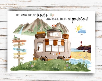 Karte Rente Wohnmobil Reisen DINA6 Ruhestand Rente Abschied Rente Kollege Postkarte Grußkarte Geschenkkarte