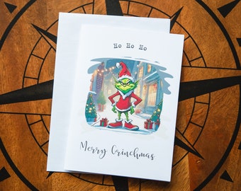 Weihnachtskarte Grinch Grußkarte Geschenkkarte The Grinch Klappkarte inklusive Umschlag