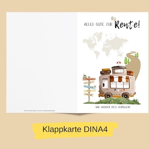 Rente Klappkarte DINA4 XXL Wohnmobil Reisen Ruhestand Rentner Abschied Rente Kollege Postkarte Grußkarte Geschenkkarte