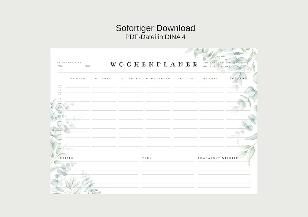 Download Wochenplaner zum Ausdrucken PDF DIN A4 To-Do Liste Wochenplan