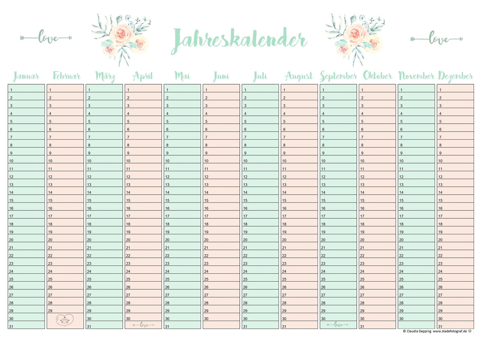 Kalender immerwährend DINA4 Etsy