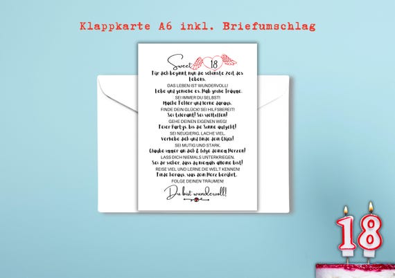 Glückwunschkarte 18. Geburtstag A6 | Klappkarte mit Spruch | 300g matt | inkl. Umschlag | Geschenk zum 18.