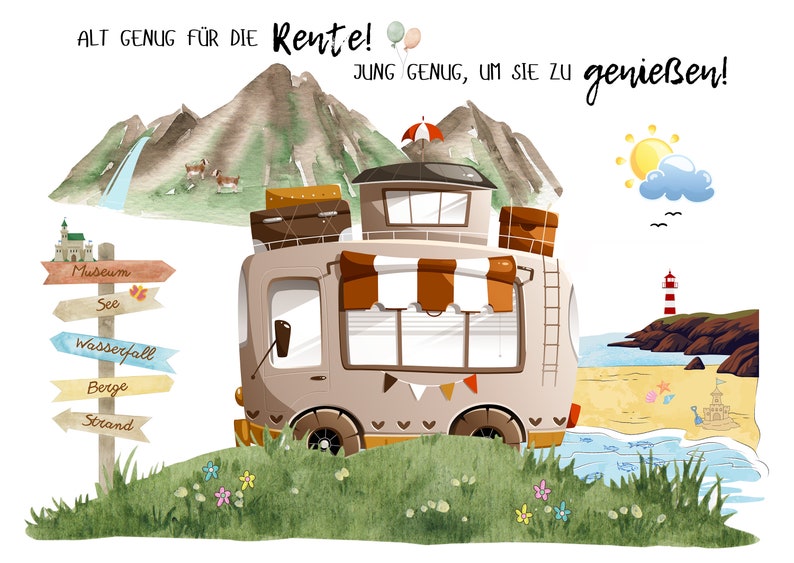 Karte XXL Rente Wohnmobil Reisen Ruhestand Rentner Abschied Rente Kollege Postkarte Grußkarte Geschenkkarte DINA4 Bild 2