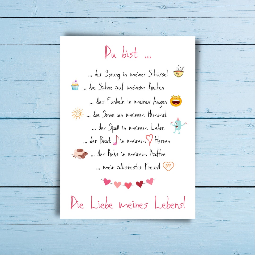 Karte Valentinstag Liebe Geschenkkarte Du bist die Liebe meines Lebens Etsy.de