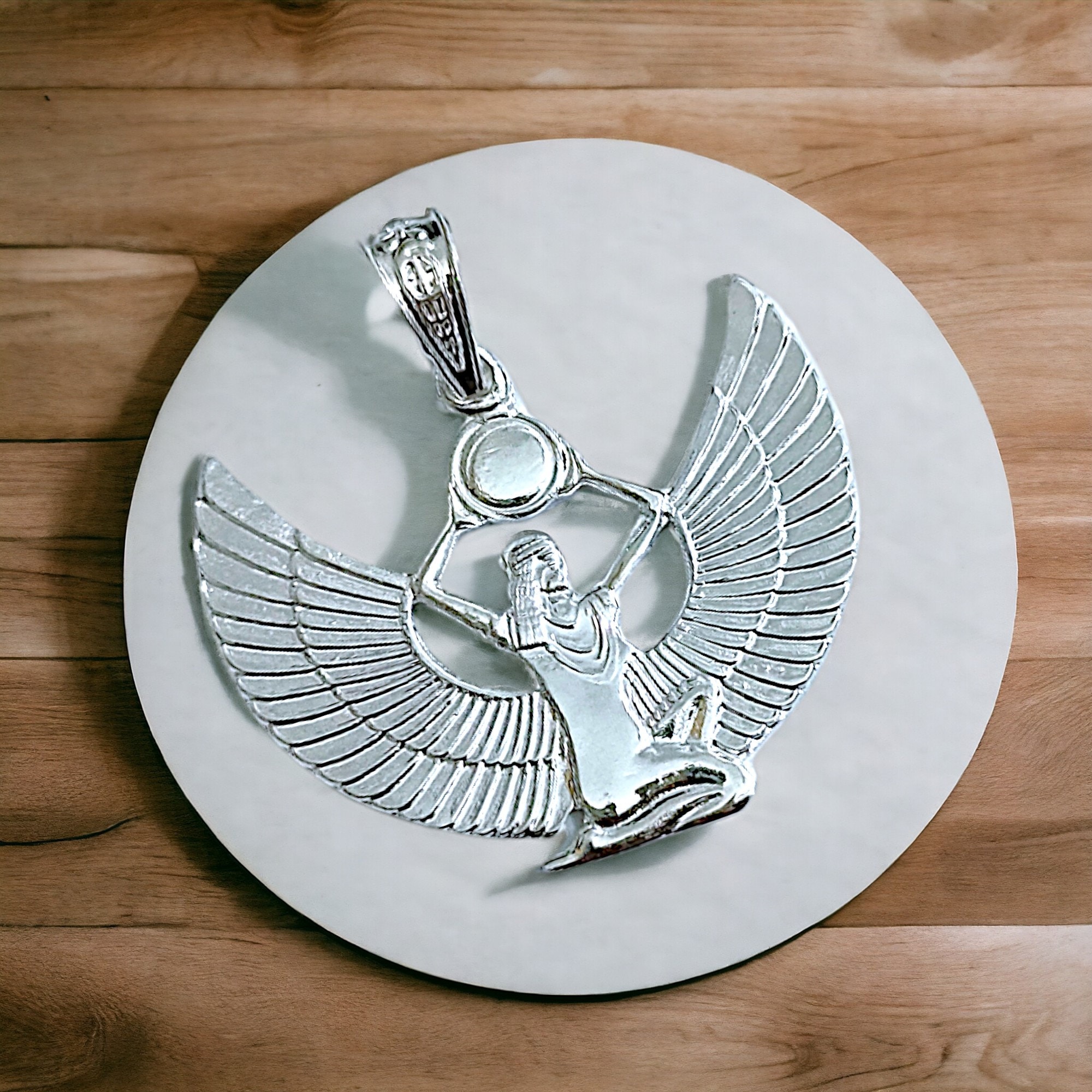 Egyptian Goddess Isis Gold Pendant – Winged Isis Charm Necklace In 10K/14K Solid Gold (Yellow, White, Rose)