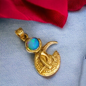 Gold God Thoth The Scribe Opal Pendant Necklace, Egyptian Jewelry Gifts for Men and Women