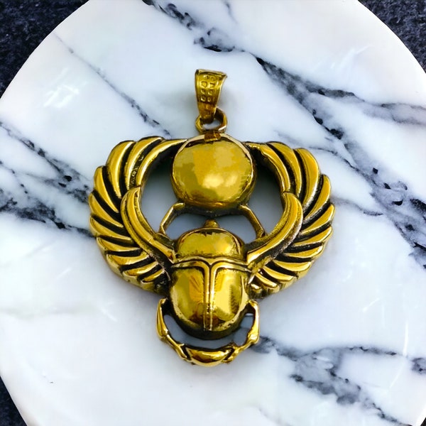 Gold Scarab Pendant Necklace, Egyptian Jewelry, Gift For luck, Gift for her, gift for him