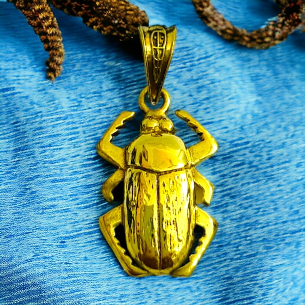 Gold Scarab Pendant Necklace, Egyptian Jewelry, Gift For luck, Gift for her, gift for him