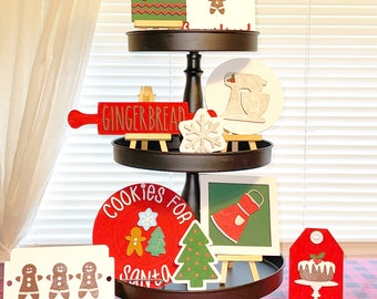 Christmas Cookie Baking Wood Tiered Tray Set