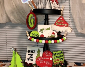 DIY Grinch Christmas Wood Tiered Tray Set Kit