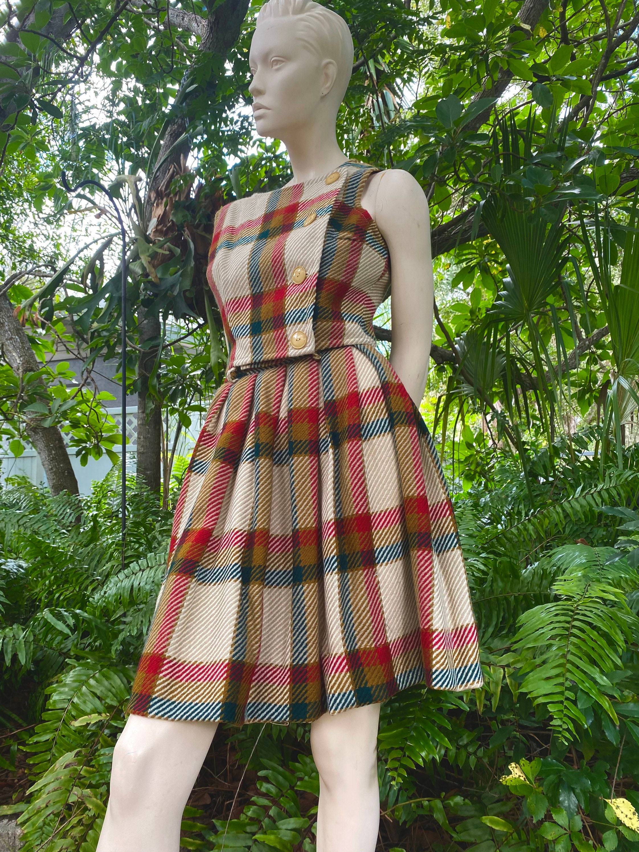 Vintage 60s Plaid Skirt and Top Outfit 