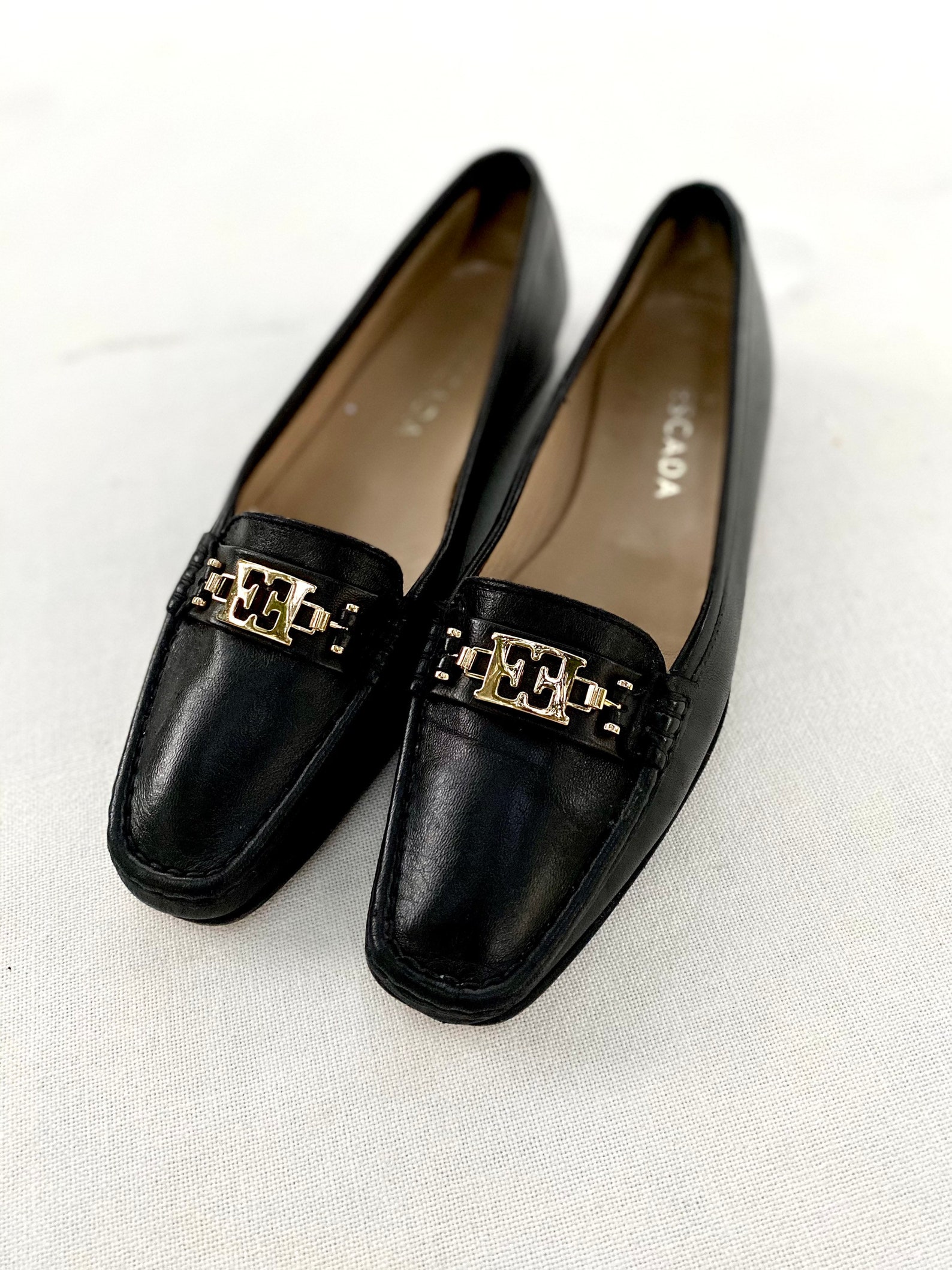 Escada Made In Italy Vintage Black Leather Loafers Gold Tone | Etsy