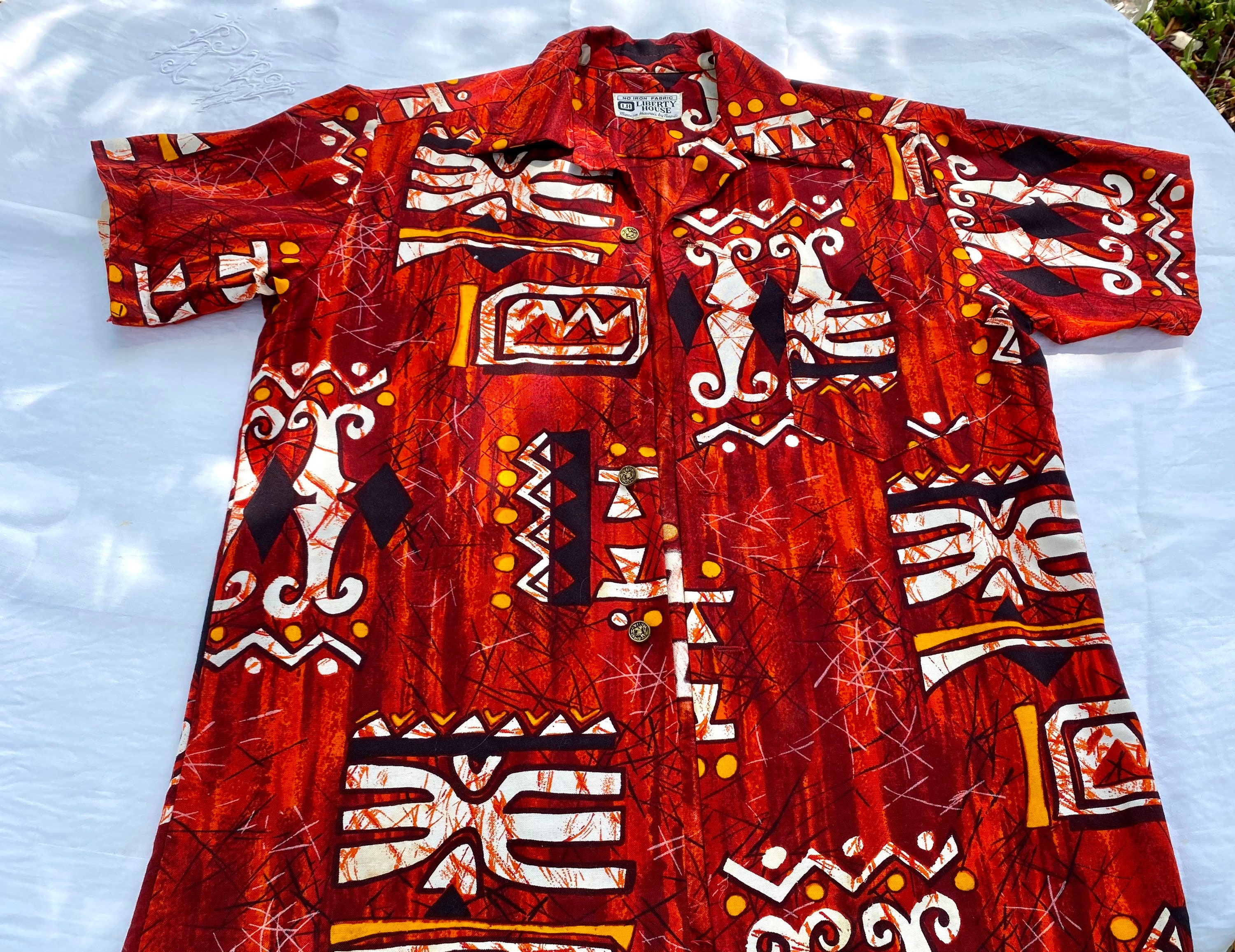 1960s Bark Cloth Hawaiian Shirt Vintage 