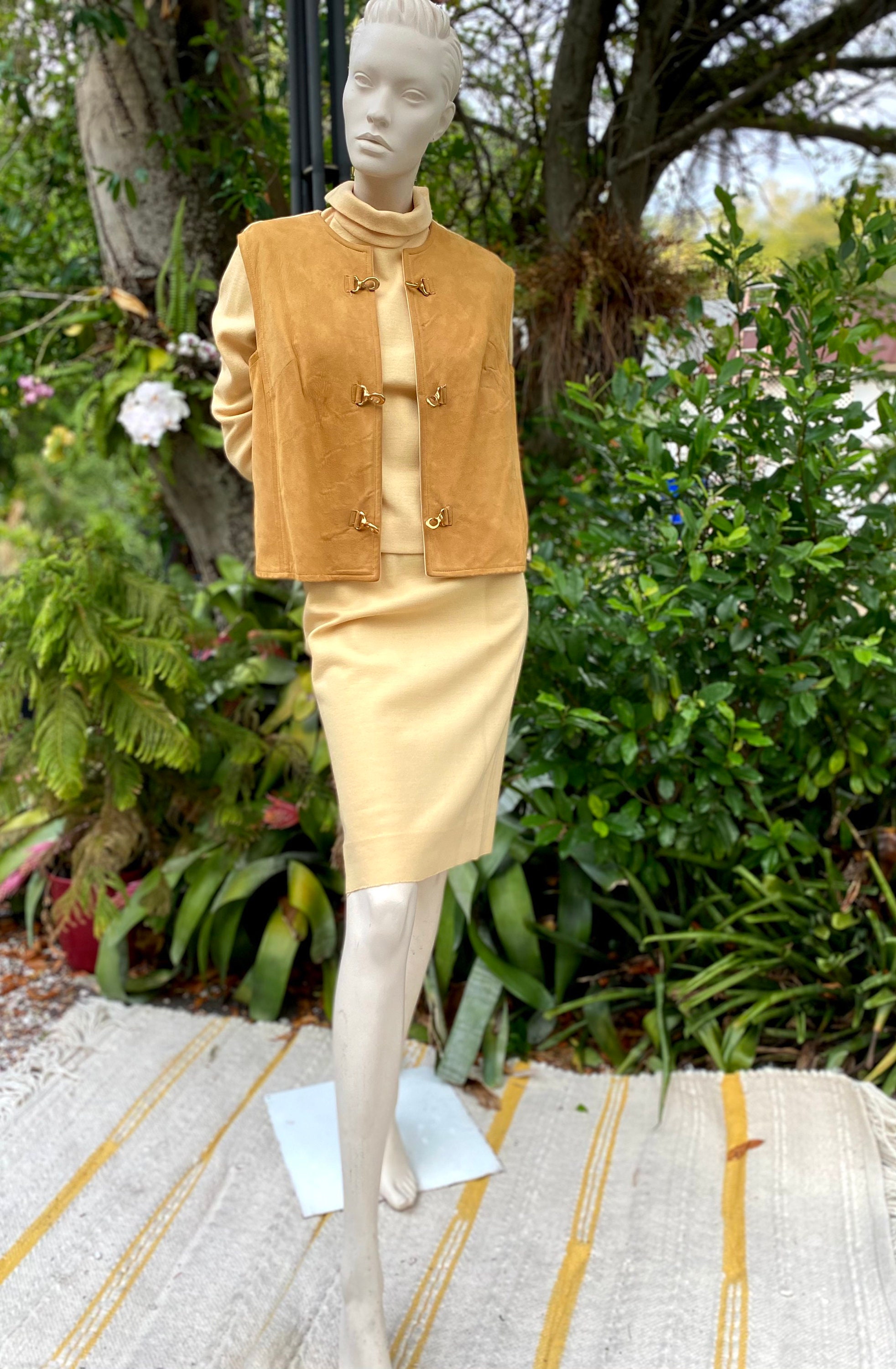 1960s Designer 3 Piece Golden Knit Suit 