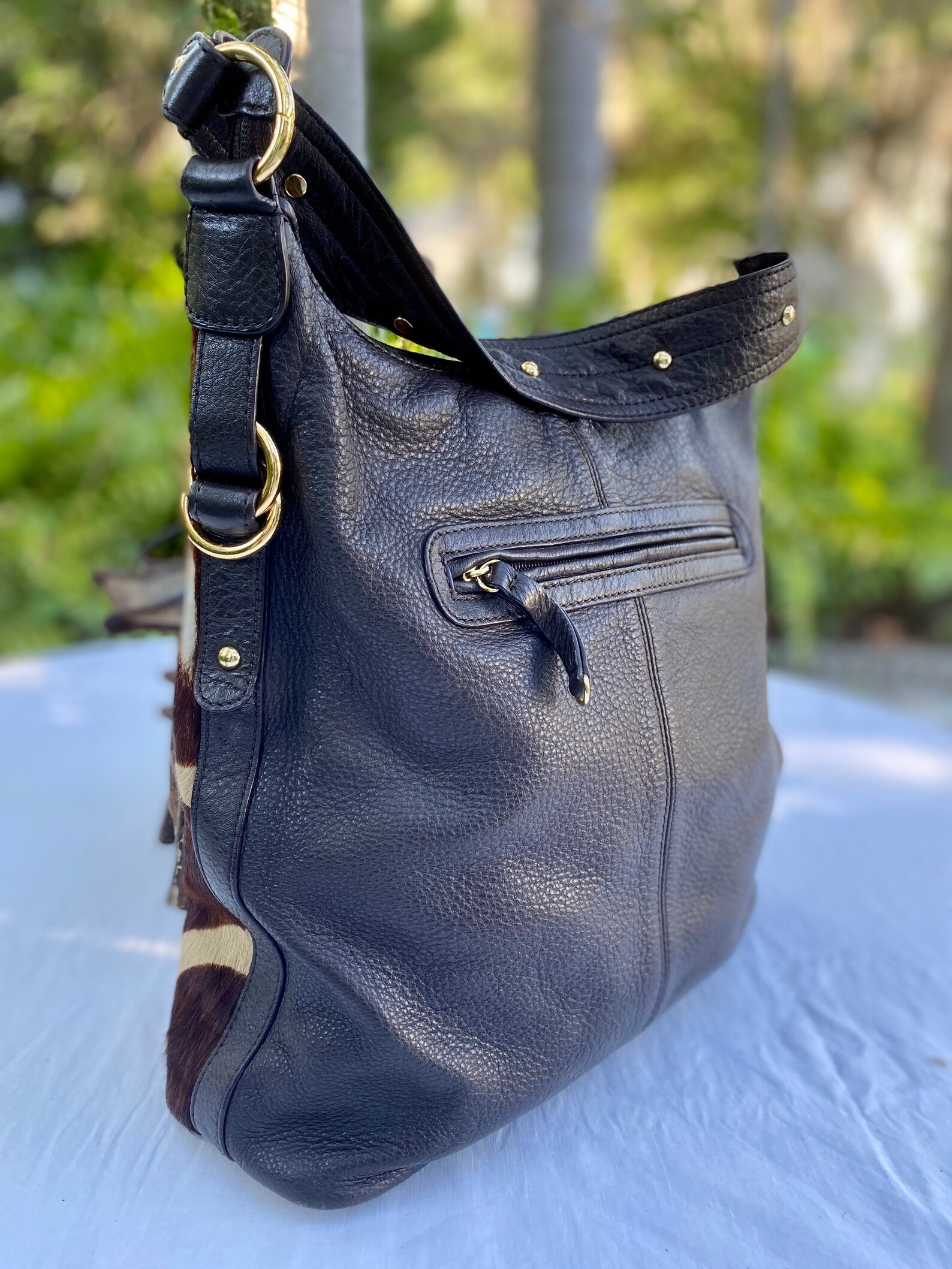 Adrienne Vittadini Cowhide and Leather Purse Large Bucket Etsy