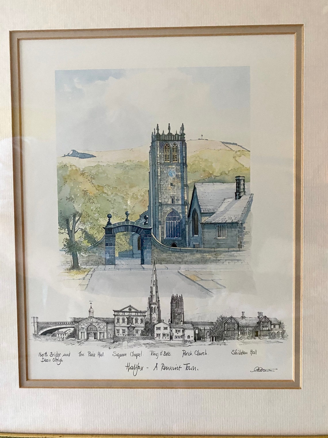 Rare Geoffrey Cowton Framed Watercolor Print Halifax A Pennine Etsy
