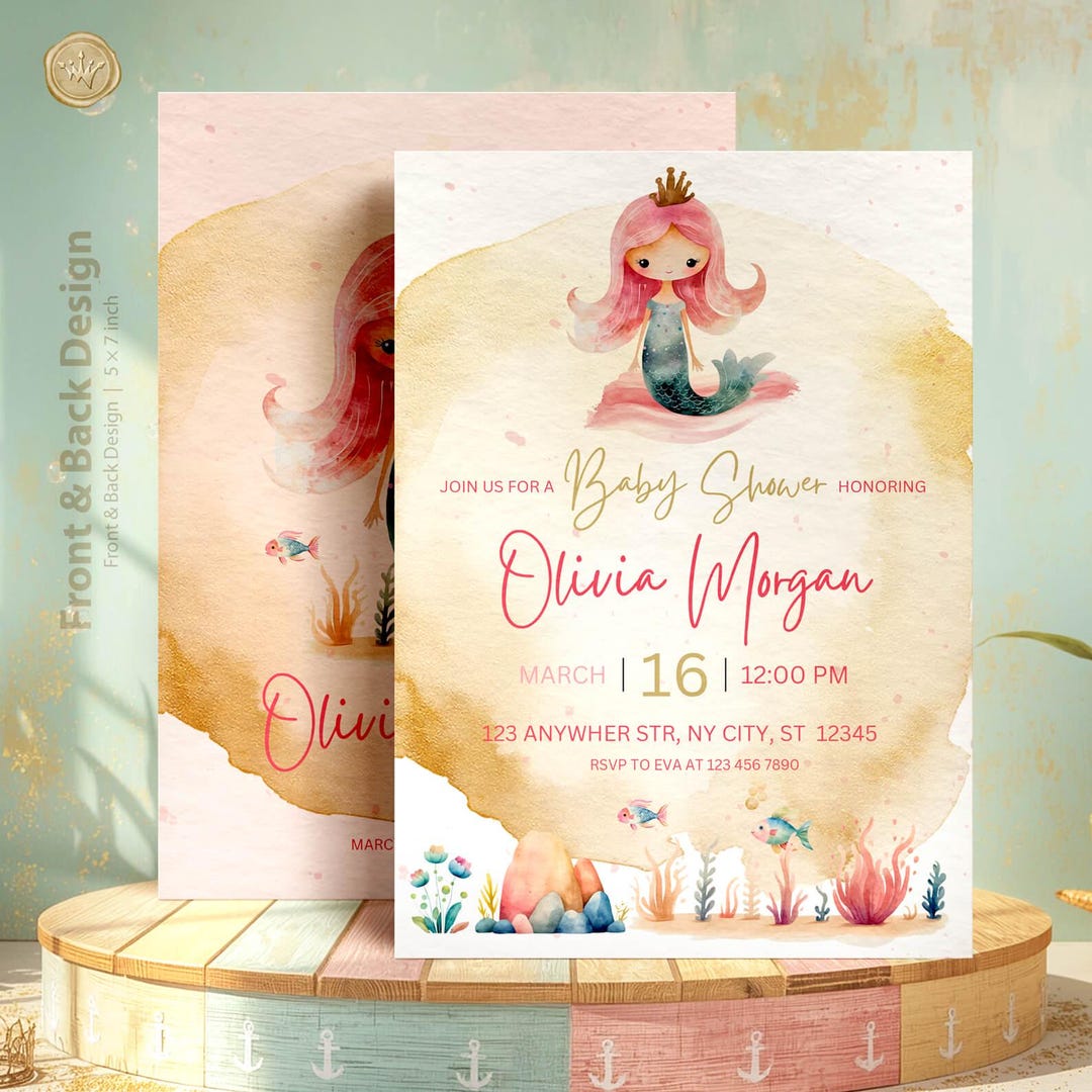 Mermaid Baby Shower Invitation Template – Under the Sea Girl Invite ...