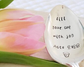 Fill Your Cup With Joy Acts 2:28 Vintage Silver Plated Large Soup Spoon/icecream spoon,perfect for coffee creamer,vintage spoon,silver spoon