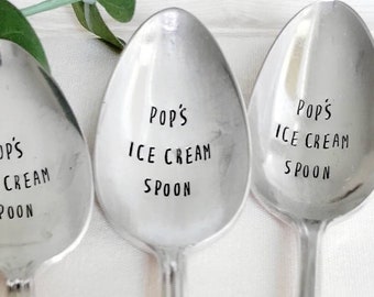 Pop's Ice Cream Spoon, Large Vintage Soup Spoon, Personalized Gift, Gift for Dad, Gift for Grandfather, Gift for men,Gift for father in law