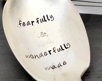 Fearfully and Wonderfully Made Vintage Silver Plated Soup Spoon,Faith Based Gift,Unique Faith Gift,Coffee Spoon,creamer spoon,tea spoon