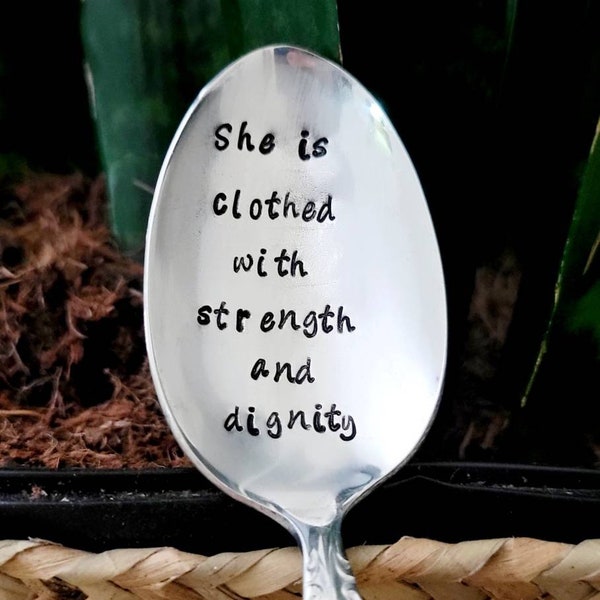 She Is Clothed In Strength And Dignity Vintage Silver Plated Soup Spoon,Proverbs 31 gift,spoon gift,custom spoon,faith based gift,vintage