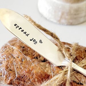 Hand Stamped Vintage Silver Plated Butter Knife Spreader: Spread Joy