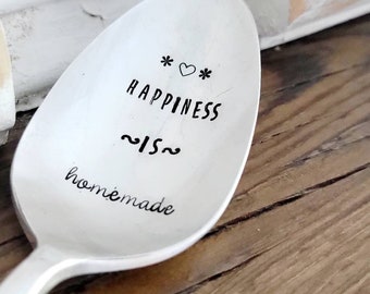 Vintage Silver Plated Serving Spoon,Happiness is homemade,unique gift for grandmother,gift for mom,gift for neighbor,gift exchange idea