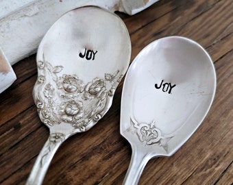 JOY Vintage Silver Plated Sugar Spoon, vintage gift,joy gift, cheerful gift, wedding gift,ready to ship, elegant gift, up cycled