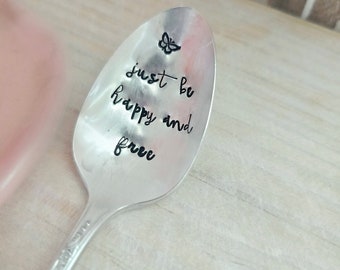 Just be happy and free vintage silver plated teaspoon,vintage teaspoon