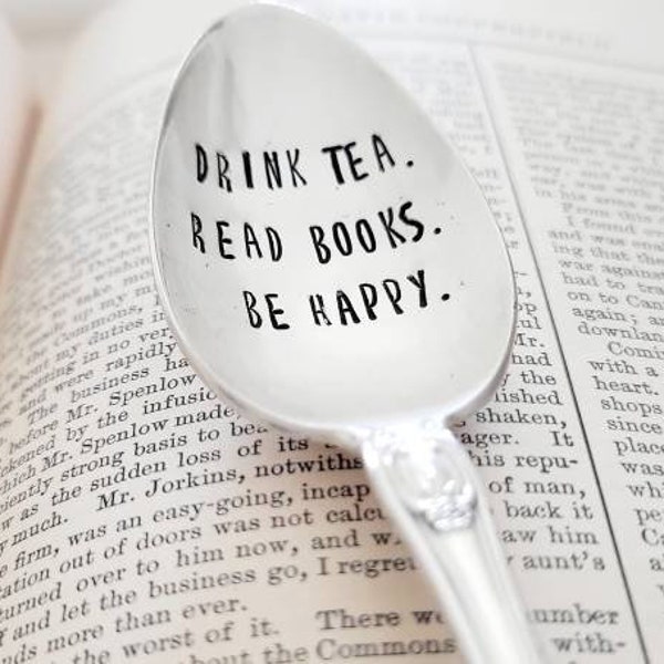 Vintage Silver Plated Teaspoon,Drink Tea, Read Books, Be Happy,Gift for mom, gift for wife,gift for tea lover,gift for her