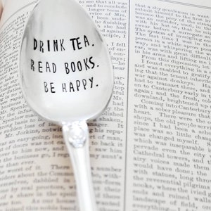 Vintage Silver Plated Teaspoon,Drink Tea, Read Books, Be Happy,Gift for mom, gift for wife,gift for tea lover,gift for her image 4