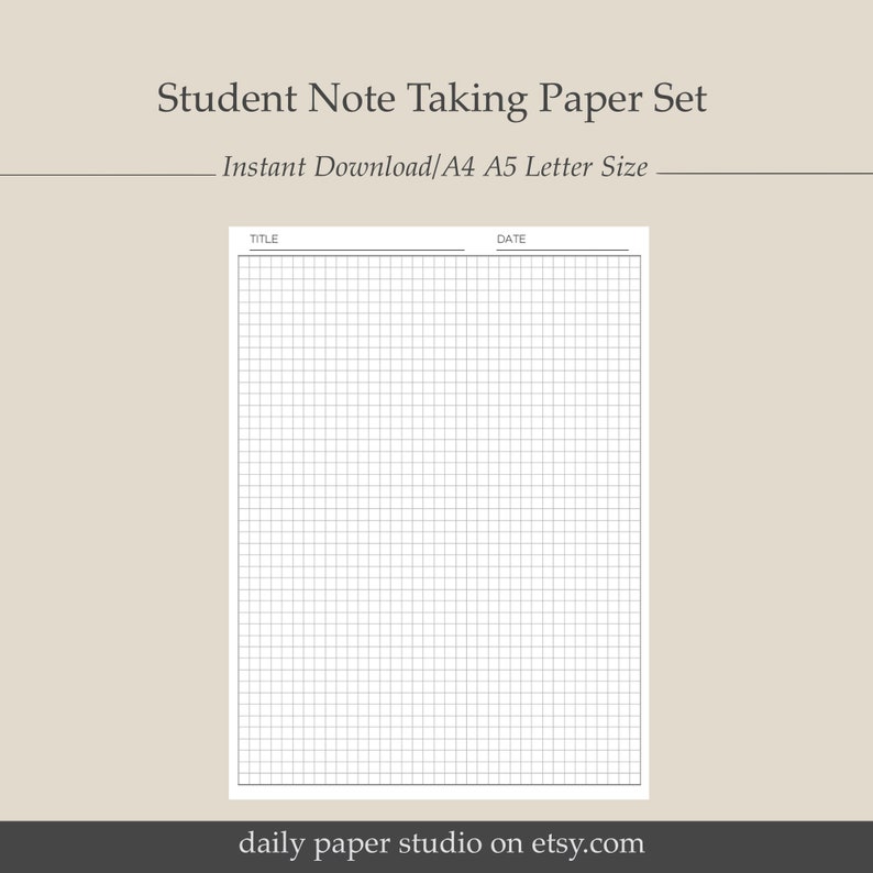 Student Note Taking Paper Set, Printable, Instant Download, A4, A5 ...