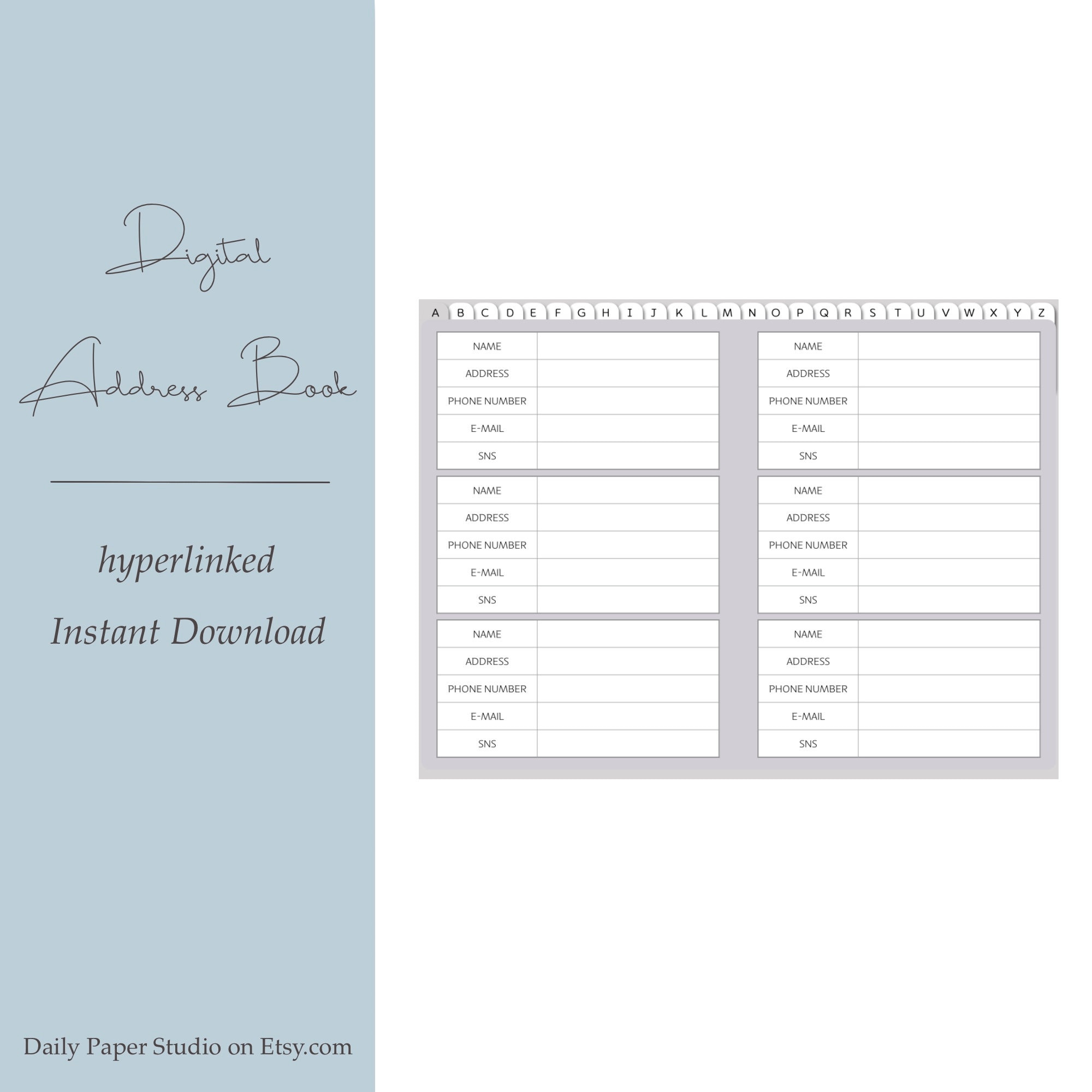 Digital Address Book, Instant Download, Goodnotes Etsy UK