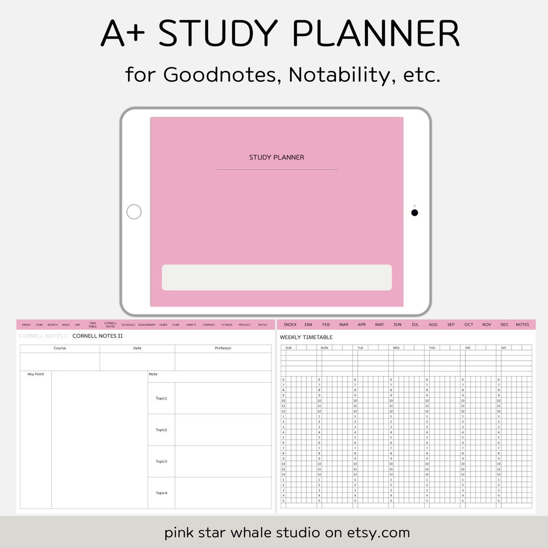 A Plus Study Digital Planner, Goodnotes, Notability, Study Planner ...
