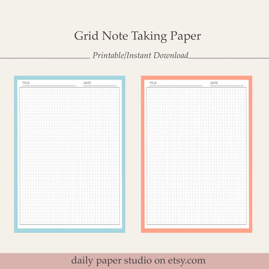 Grid Note Taking Paper , Printable, Instant Download, A4, A5, Letter