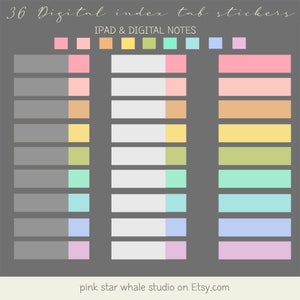 36 Pastel toned Index Tab Stickers, Pre-cropped, Index stickers, Goodnotes, digital notes, Digital file