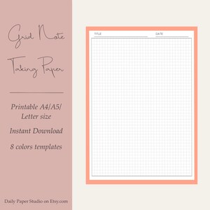 Grid Note Taking Paper , Printable, Instant Download, A4, A5, Letter size, Study Notebook