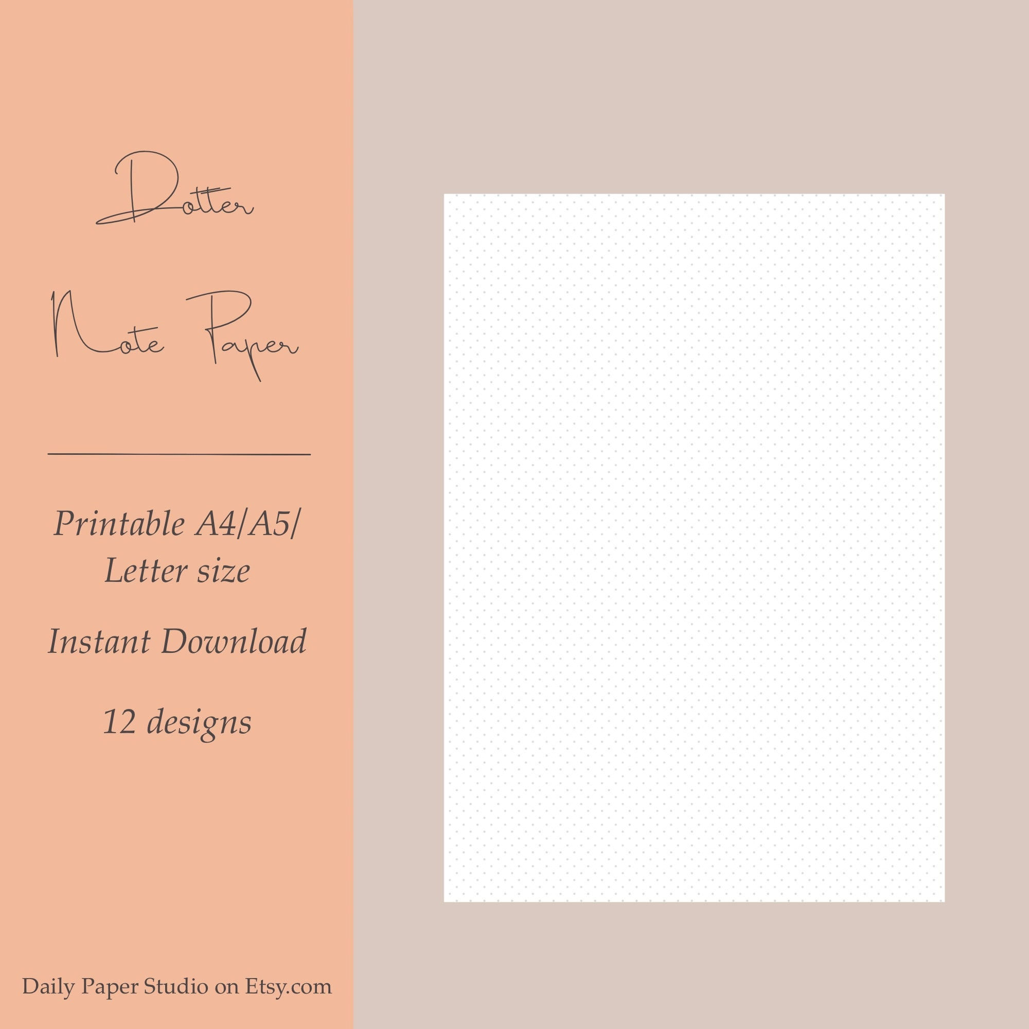 Dotted Note Paper, Printable, Instant Download, A4, A5, Letter Size ...
