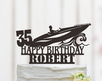 Speed Boat Birthday Cake Topper, Driving Boat Cake Topper, Speedboat Theme Party, Anniversary Cake Topper, Custom Cake Topper 132