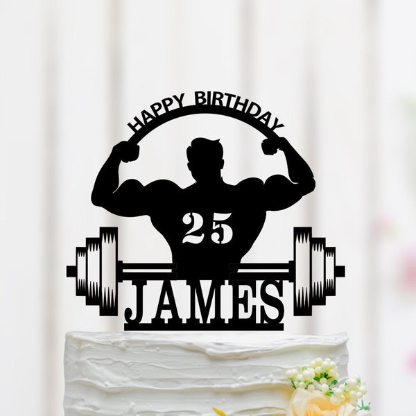 Bodybuilder Cake Topper, Strong Man Birthday Cake Topper, Weightlifter Bodybuilder Theme Party, Muscleman Cake Topper, Custom Cake Topper 095