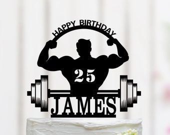 Bodybuilder Cake Topper, Strong Man Birthday Cake Topper, Weightlifter Bodybuilder Theme Party,Muscleman Cake Topper, Custom Cake Topper 095