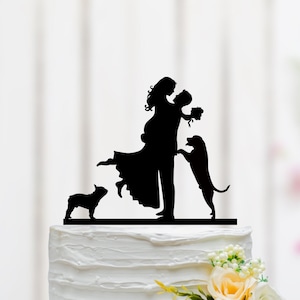 Couple Wedding Cake Topper, Bride And Groom Cake Topper With Dog, Custom Cake Topper, Dog Theme Decoration, Personalized Cake Topper 041