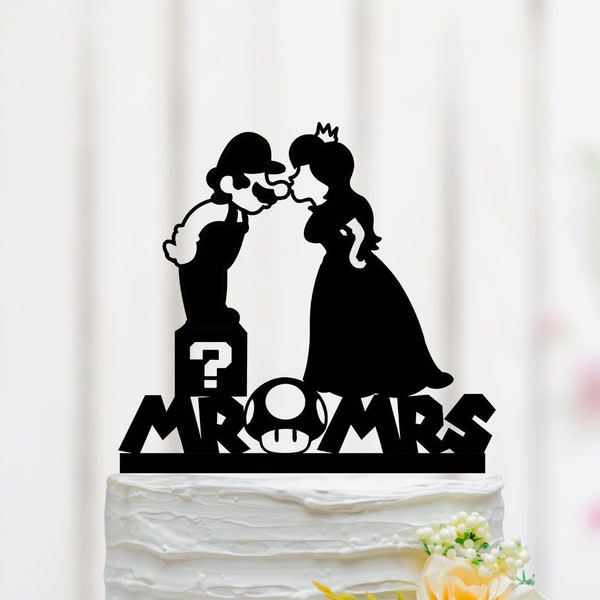 Mario Wedding Cake Topper, Mario Brother Cake Topper, Cartoon Cake Topper, Mario and Princess Cake Topper, M. Mrs Cake Topper 050