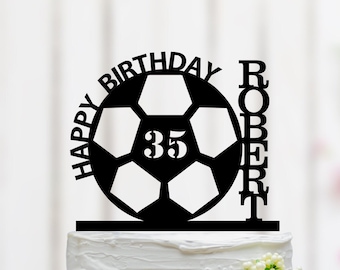 Adorno para tarta de cumpleaños de fútbol, adorno para tarta de fútbol, adorno para tarta de balón de fútbol, decoración con temática de fútbol, adorno para tarta de cumpleaños con nombre Wit Age 105