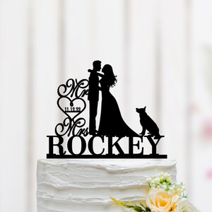 Bride And Groom Cake Topper, Couple Wedding Cake Topper With Dog, Mr And Mrs Cake Topper, Couple Decoration, Dog Cake Topper 027