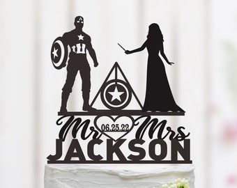 Super Hero Cake Topper, Captain America Wedding Cake Topper, Captain America Theme Decor, Mr And Mrs Cake Topper 077