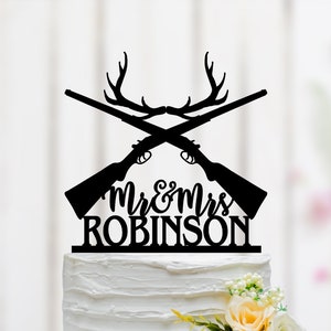 The Hunt Is Over Cake Topper, Hunting Wedding Cake Topper, Hunter Cake Topper, Shotgun Mr Mrs Cake Topper, Funny Cake Topper 048