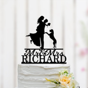 Couple Wedding Cake Topper With Dog, Custom Cake Topper, Mr And Mrs Cake Topper, Couple Theme Party, Dog Cake Topper 021