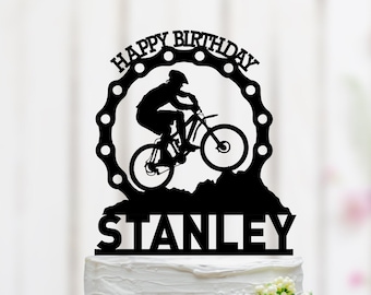 Mountain Biker Birthday Cake Topper, Bicycle Cake Topper, Bicycle Theme Decor, Extreme Sport Cake Topper, Mr And Mrs Cake Topper 079